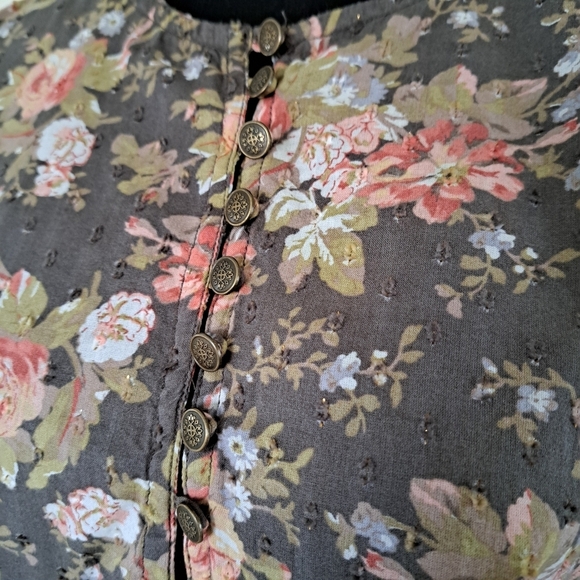 Anthropologie Floral Blouse Women's Small Brown Lightweight Long Sleeve Top - Picture 8 of 12